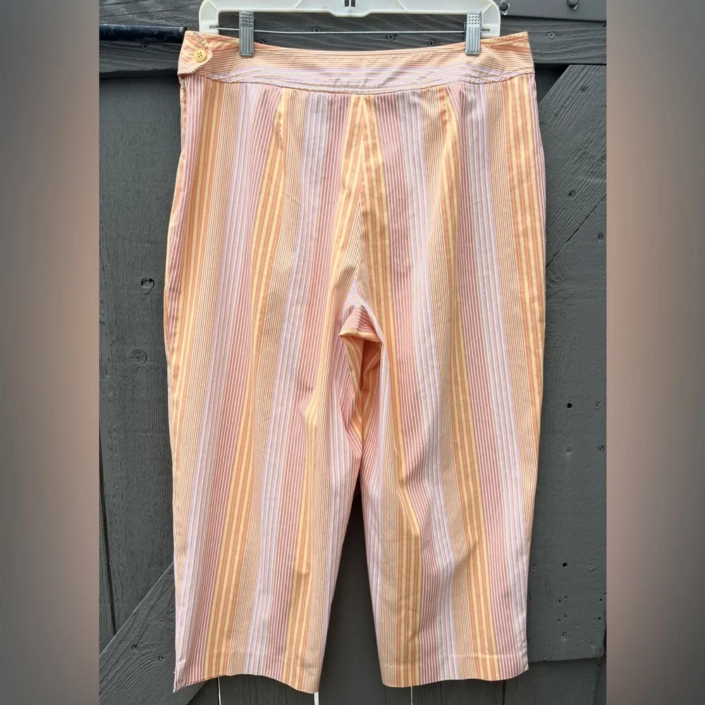 Talbots Relaxed Fit Cropped Pants Summer Vacation Orange Stripes Size 14 - Picture 4 of 8
